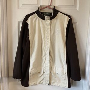L-RL Lauren Active Jacket Women’s Size 2X Pockets Full Zip Lined Brown/Cream